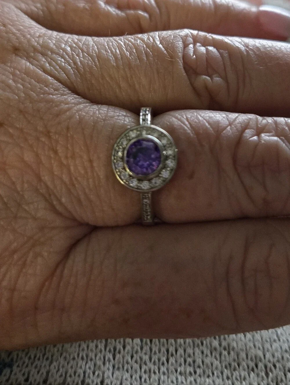 Sterling Silver Purple Halo Ring - Amethyst Center